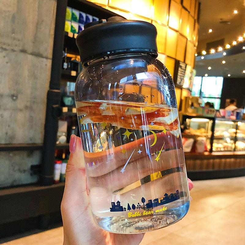 Starry Sky Gradient Glass Water Bottle With Protective Bag Cute Fashion Leak Proof Water Cup for Girls Sport Drink Bottles Creative Glass Water Bottle Portable Outdoor Sport Water Bottles