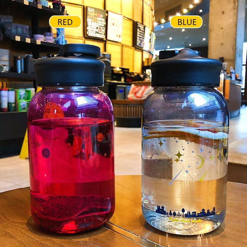 Starry Sky Gradient Glass Water Bottle With Protective Bag Cute Fashion Leak Proof Water Cup for Girls Sport Drink Bottles Creative Glass Water Bottle Portable Outdoor Sport Water Bottles
