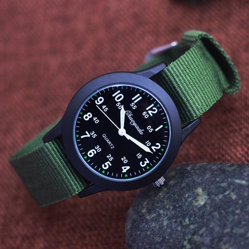 Students Learning Time Quartz Watches Girls Water Resistant Gifts Clock Kids Canvas Fashion Wristwatches Dark Watches For Men Waterproof Field Outdoor Sport Mens Wristwatch With Nylon Band