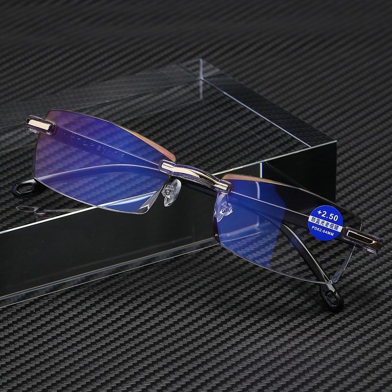 Stylish Fashionable Blue Light Blocking Rimless Reading Glasses Women Men Simple Modern Square Frameless Diopters Glasses Frameless Reading Glasses Blue Light Blocking Rimless Computer Reader Lightweight Anti Glare Filter Eyeglasses