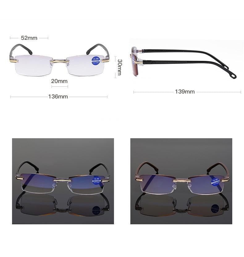 Stylish Fashionable Blue Light Blocking Rimless Reading Glasses Women Men Simple Modern Square Frameless Diopters Glasses Frameless Reading Glasses Blue Light Blocking Rimless Computer Reader Lightweight Anti Glare Filter Eyeglasses