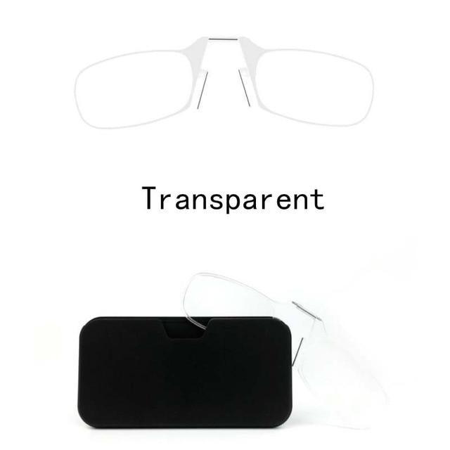 Stylish Polarized Legless Clamp Nose Reading Lightweight Glasses For Men And Women Unique Design Portable Glasses Case Can Be Attached To The Mobile Phone Case Anti Blue Light Glasses ectangular Reading Glasses