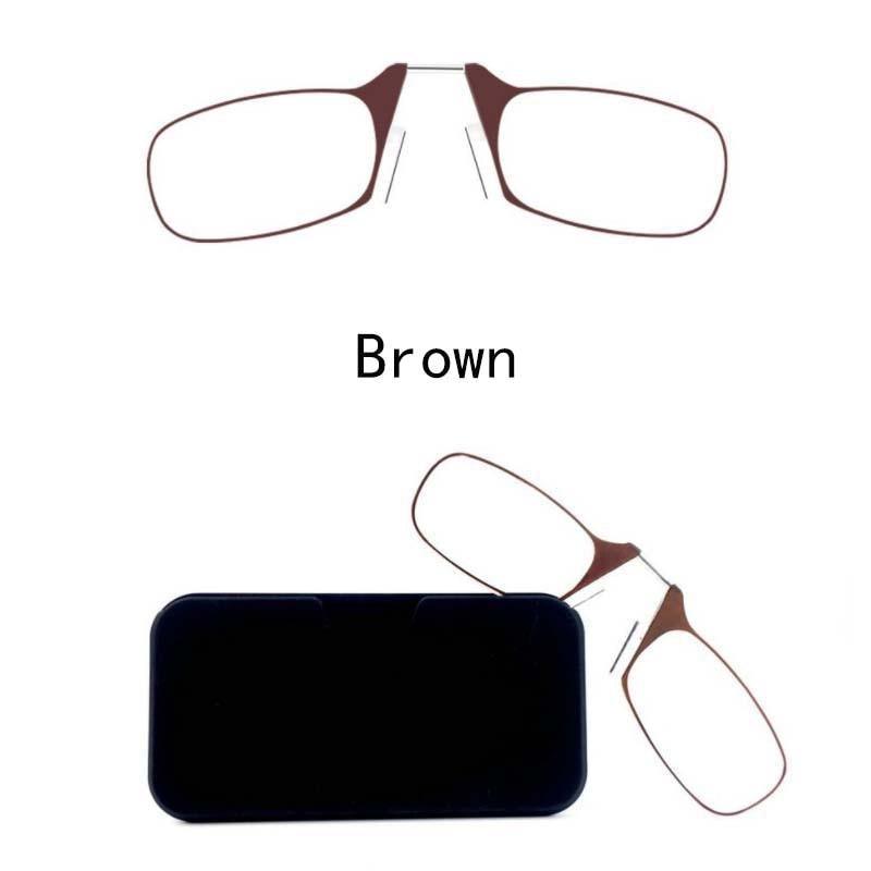 Stylish Polarized Legless Clamp Nose Reading Lightweight Glasses For Men And Women Unique Design Portable Glasses Case Can Be Attached To The Mobile Phone Case Anti Blue Light Glasses ectangular Reading Glasses