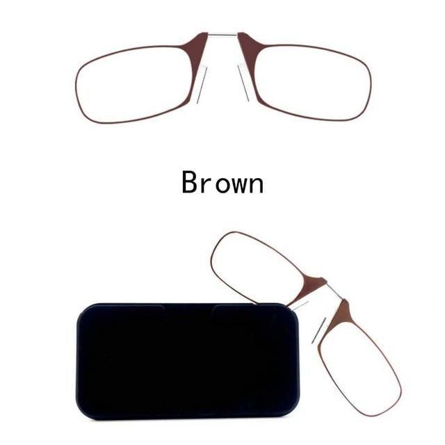 Stylish Polarized Legless Clamp Nose Reading Lightweight Glasses For Men And Women Unique Design Portable Glasses Case Can Be Attached To The Mobile Phone Case Anti Blue Light Glasses ectangular Reading Glasses