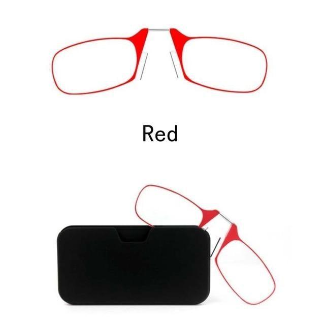 Stylish Polarized Legless Clamp Nose Reading Lightweight Glasses For Men And Women Unique Design Portable Glasses Case Can Be Attached To The Mobile Phone Case Anti Blue Light Glasses ectangular Reading Glasses
