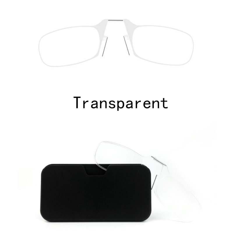 Stylish Polarized Legless Clamp Nose Reading Lightweight Glasses For Men And Women Unique Design Portable Glasses Case Can Be Attached To The Mobile Phone Case Anti Blue Light Glasses ectangular Reading Glasses