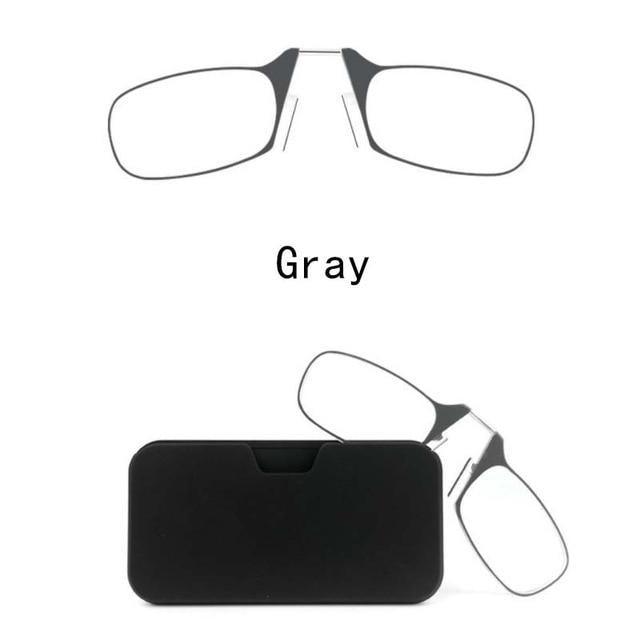 Stylish Polarized Legless Clamp Nose Reading Lightweight Glasses For Men And Women Unique Design Portable Glasses Case Can Be Attached To The Mobile Phone Case Anti Blue Light Glasses ectangular Reading Glasses