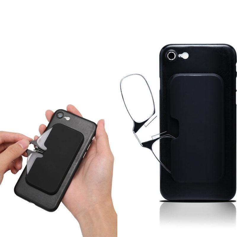 Stylish Polarized Legless Clamp Nose Reading Lightweight Glasses For Men And Women Unique Design Portable Glasses Case Can Be Attached To The Mobile Phone Case Anti Blue Light Glasses ectangular Reading Glasses