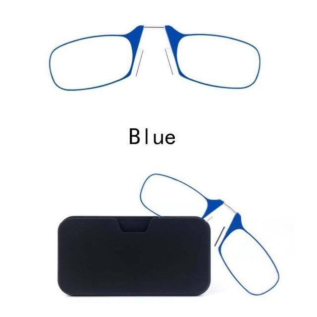 Stylish Polarized Legless Clamp Nose Reading Lightweight Glasses For Men And Women Unique Design Portable Glasses Case Can Be Attached To The Mobile Phone Case Anti Blue Light Glasses ectangular Reading Glasses