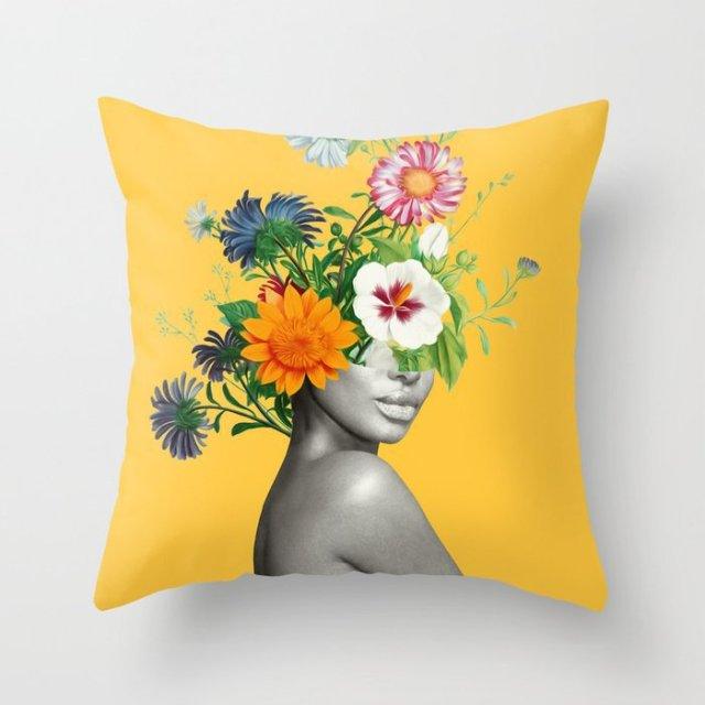 Summer Fashion Fresh Yellow Cute Pillows Case Geometry Yellow Pillow Case Cushion Cover Polyester Pillowcase Floral Cushion Case Modern Decorative Pillows For Bed Sofa Couch 45x45CM