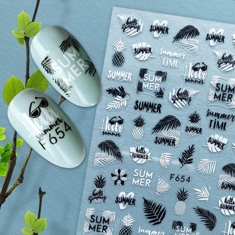 Summer Tropical Beach Coconut Tree Slippers 3D Nail Sticker Leaves Shell Transfer Decals Slider Decoration Manicures Tip Water Transfer Nail Decals Sticker For Pretty Girl Self-Adhesive Nail Decals Designer Nail Stickers for Acrylic