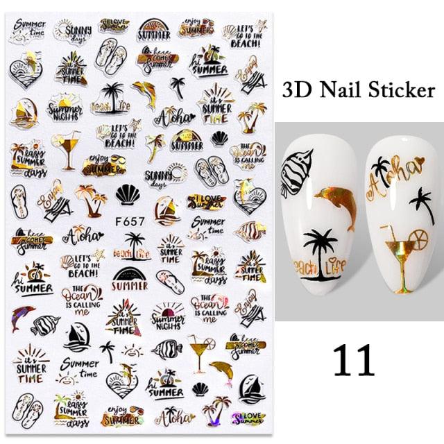 Summer Tropical Beach Coconut Tree Slippers 3D Nail Sticker Leaves Shell Transfer Decals Slider Decoration Manicures Tip Water Transfer Nail Decals Sticker For Pretty Girl Self-Adhesive Nail Decals Designer Nail Stickers for Acrylic