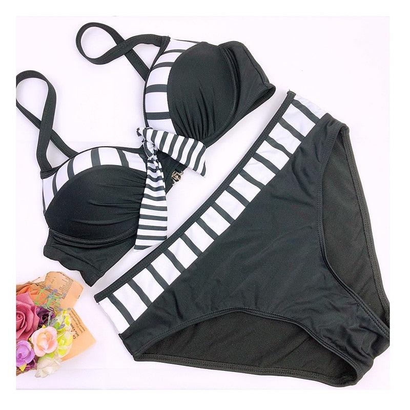 Swimwear Bikinis Swimming Suit For Women Swimsuit Padded Push-up Bikini Set Women Padded Push up Bikini Set Halter Two Piece Cross Top Swimsuit Patchwork Bathing Suit