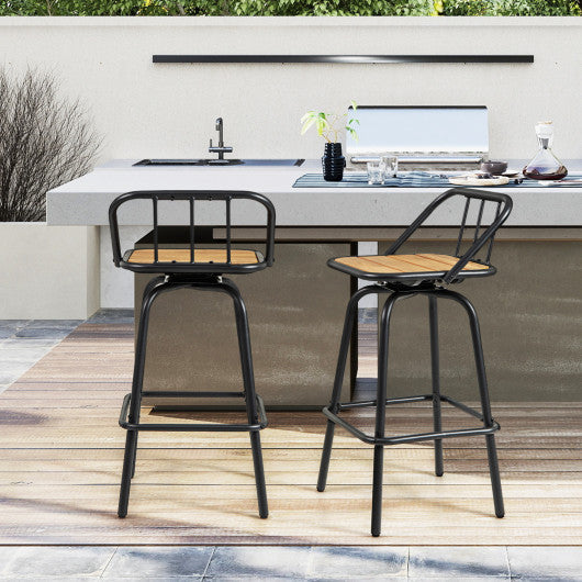 360 ° Swivel Bar Stool Set of 2 with Footrest and Backrest-Balck & Natural