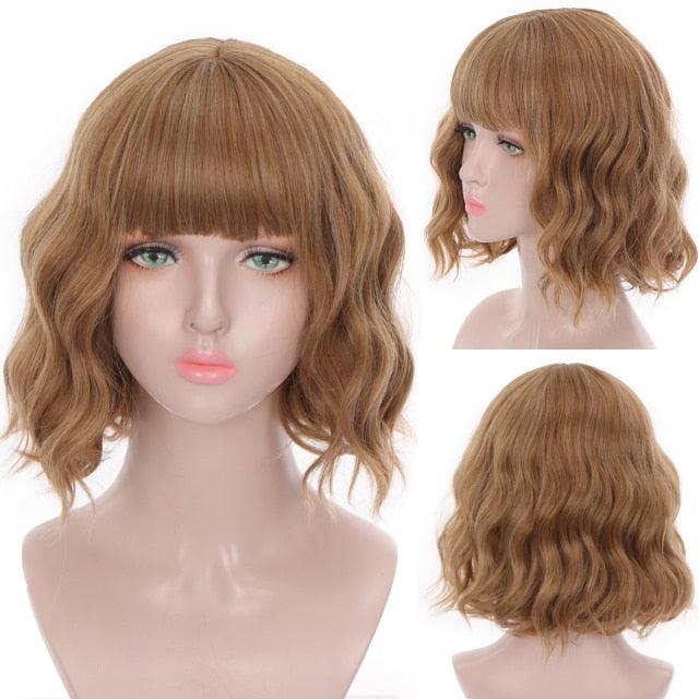 Synthetic Wigs For Women Daily Cosplay Long Water Wave Lolita Wig With Bangs Cold Brown Heat Resistant Hair Bob Wigs For Black Women Cosplay Wigs For Women Gifts for Girlfriends