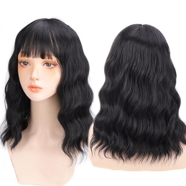Synthetic Wigs For Women Daily Cosplay Long Water Wave Lolita Wig With Bangs Cold Brown Heat Resistant Hair Bob Wigs For Black Women Cosplay Wigs For Women Gifts for Girlfriends