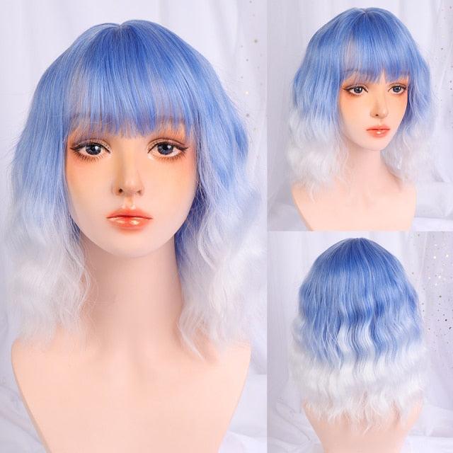 Synthetic Wigs For Women Daily Cosplay Long Water Wave Lolita Wig With Bangs Cold Brown Heat Resistant Hair Bob Wigs For Black Women Cosplay Wigs For Women Gifts for Girlfriends