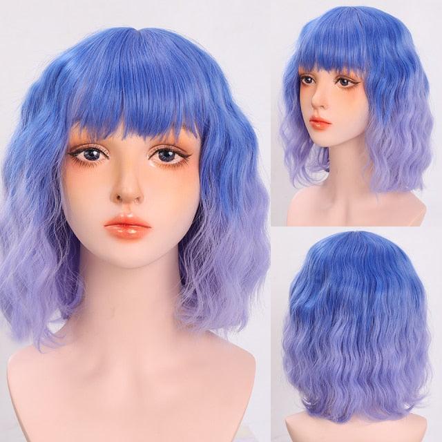 Synthetic Wigs For Women Daily Cosplay Long Water Wave Lolita Wig With Bangs Cold Brown Heat Resistant Hair Bob Wigs For Black Women Cosplay Wigs For Women Gifts for Girlfriends