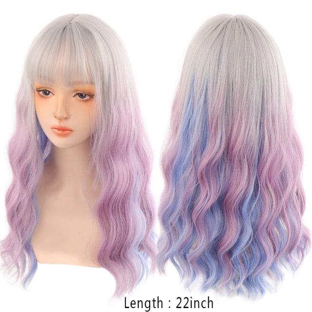 Synthetic Wigs For Women Daily Cosplay Long Water Wave Lolita Wig With Bangs Cold Brown Heat Resistant Hair Bob Wigs For Black Women Cosplay Wigs For Women Gifts for Girlfriends