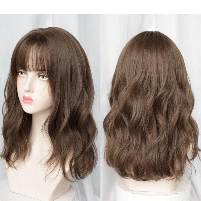 Synthetic Wigs For Women Daily Cosplay Long Water Wave Lolita Wig With Bangs Cold Brown Heat Resistant Hair Bob Wigs For Black Women Cosplay Wigs For Women Gifts for Girlfriends