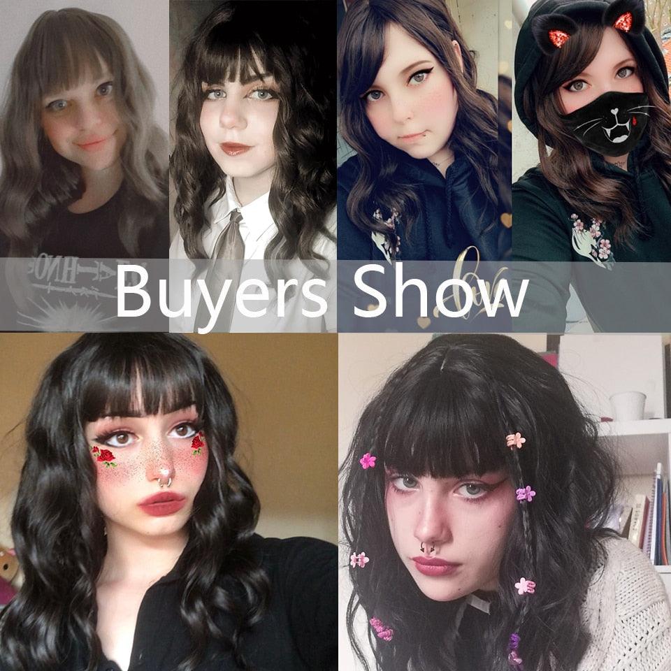 Synthetic Wigs For Women Daily Cosplay Long Water Wave Lolita Wig With Bangs Cold Brown Heat Resistant Hair Bob Wigs For Black Women Cosplay Wigs For Women Gifts for Girlfriends