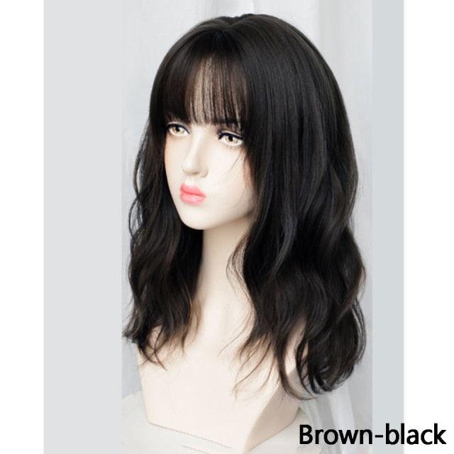Synthetic Wigs For Women Daily Cosplay Long Water Wave Lolita Wig With Bangs Cold Brown Heat Resistant Hair Bob Wigs For Black Women Cosplay Wigs For Women Gifts for Girlfriends