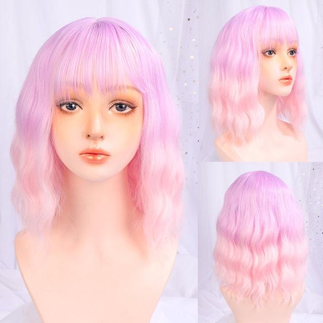 Synthetic Wigs For Women Daily Cosplay Long Water Wave Lolita Wig With Bangs Cold Brown Heat Resistant Hair Bob Wigs For Black Women Cosplay Wigs For Women Gifts for Girlfriends