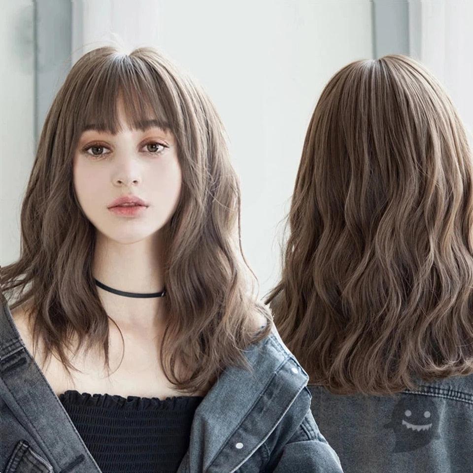 Synthetic Wigs For Women Daily Cosplay Long Water Wave Lolita Wig With Bangs Cold Brown Heat Resistant Hair Bob Wigs For Black Women Cosplay Wigs For Women Gifts for Girlfriends