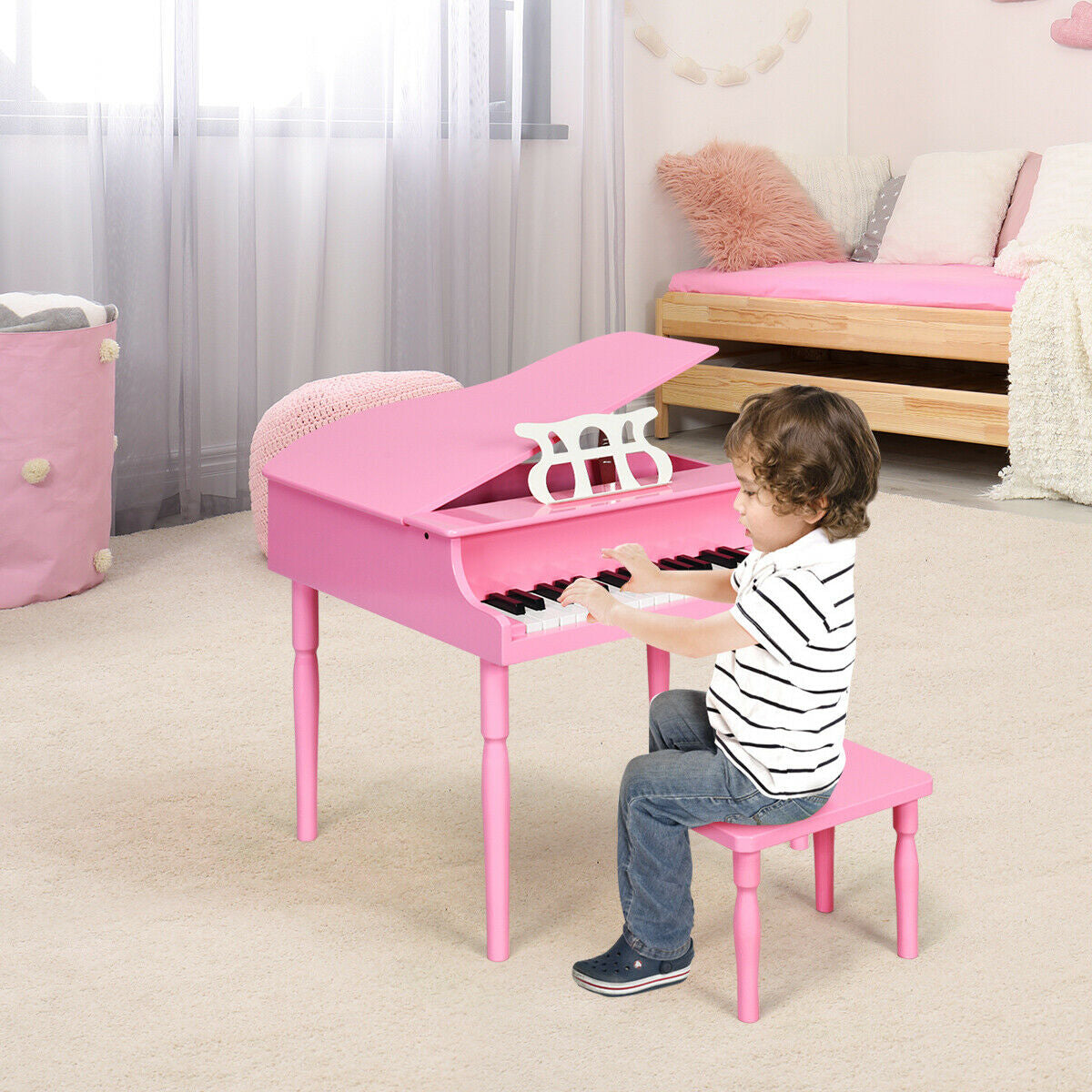 30-Key Wood Toy Kids Grand Piano with Bench & Music Rack-Black