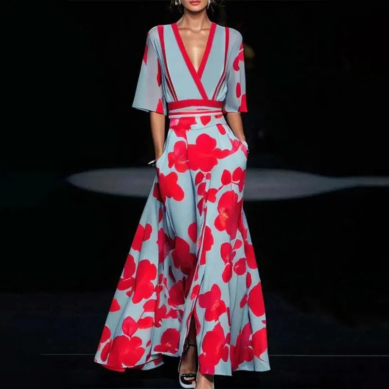 Printed Pleated Belt Dress