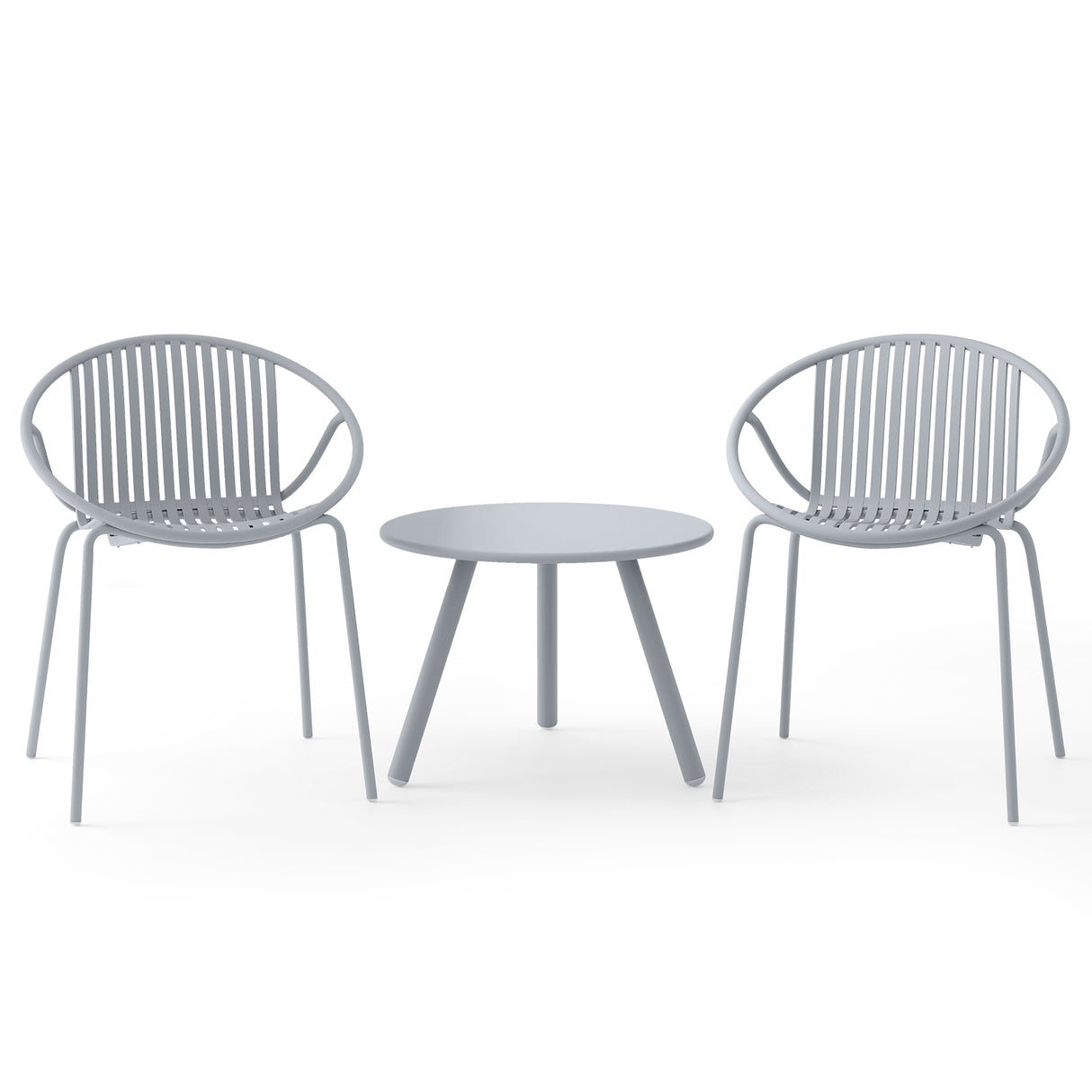 All Weather PP Patio Conversation Set with Round Coffee table and 2 Chairs-Gray