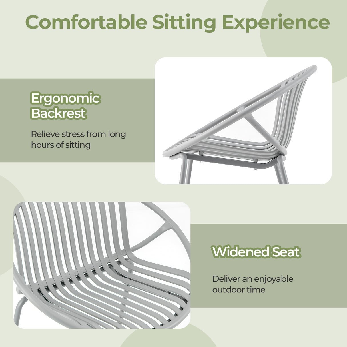 All Weather PP Patio Conversation Set with Round Coffee table and 2 Chairs-Gray