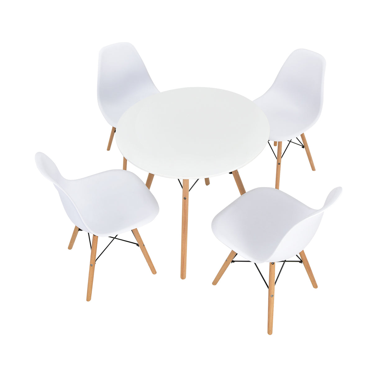 5 Pieces Table Set With Solid Wood Leg For Dining Room-White