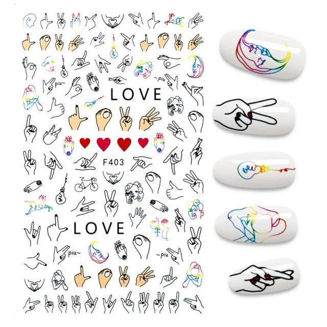 The New 3D Nail Sticker Cool English Letter stickers for nail Foil Love Heart Design Nails Accessories Fashion Manicure Sticker Stickers Girls Manicure Decoration Nail Art Supplies 3D Self-Adhesive Nail Decals Designer Nail Stickers for Acrylic Nails