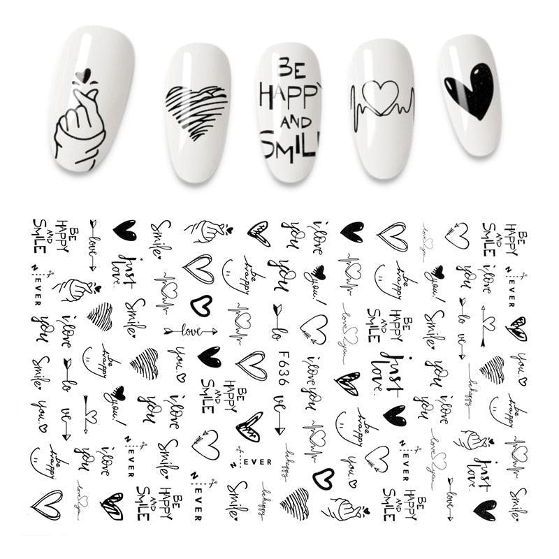 The New 3D Nail Sticker Cool English Letter stickers for nail Foil Love Heart Design Nails Accessories Fashion Manicure Sticker Stickers Girls Manicure Decoration Nail Art Supplies 3D Self-Adhesive Nail Decals Designer Nail Stickers for Acrylic Nails