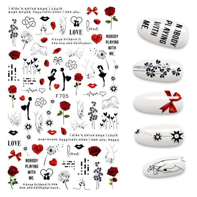 The New 3D Nail Sticker Cool English Letter stickers for nail Foil Love Heart Design Nails Accessories Fashion Manicure Sticker Stickers Girls Manicure Decoration Nail Art Supplies 3D Self-Adhesive Nail Decals Designer Nail Stickers for Acrylic Nails