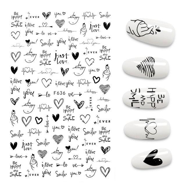 The New 3D Nail Sticker Cool English Letter stickers for nail Foil Love Heart Design Nails Accessories Fashion Manicure Sticker Stickers Girls Manicure Decoration Nail Art Supplies 3D Self-Adhesive Nail Decals Designer Nail Stickers for Acrylic Nails