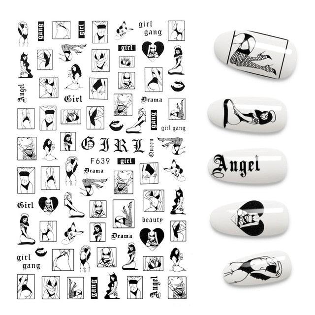 The New 3D Nail Sticker Cool English Letter stickers for nail Foil Love Heart Design Nails Accessories Fashion Manicure Sticker Stickers Girls Manicure Decoration Nail Art Supplies 3D Self-Adhesive Nail Decals Designer Nail Stickers for Acrylic Nails