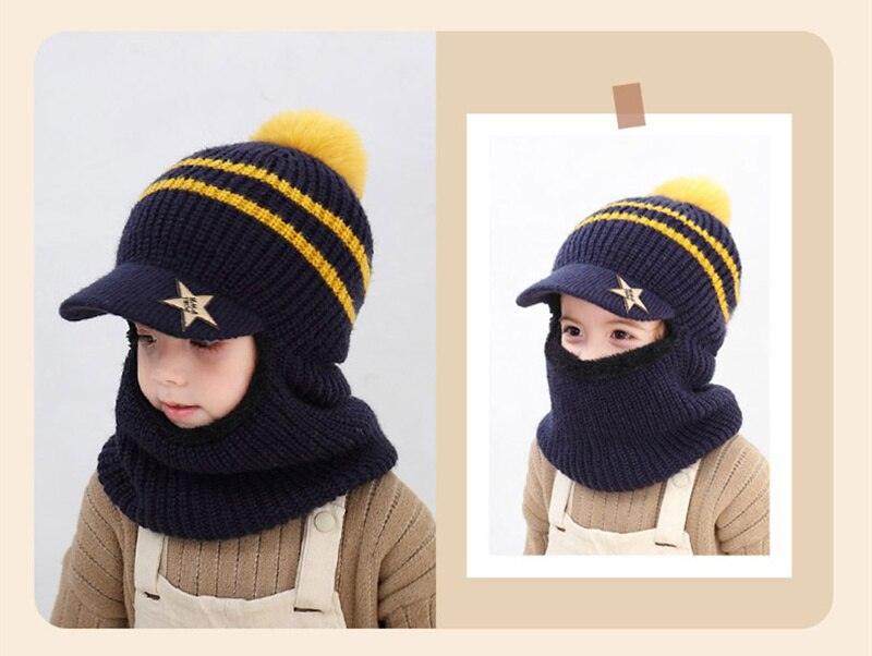 Thick Knitted Acrylic Winter Beanie Hats For Kids Child Outdoor Warm Balaclava Cap Girls Boys Bib Mask Face Cover Hairball Hat Beanie Cap Mask Scarf Hat Set Outdoor Sport Warm Beanies Hat For Men Knitted Hats Bandana Hiking Camping Kid Neck Warmer Cap