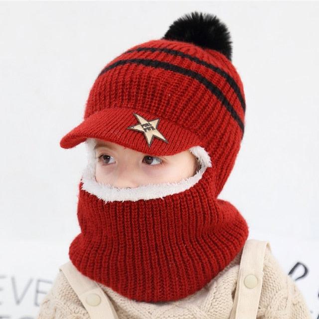 Thick Knitted Acrylic Winter Beanie Hats For Kids Child Outdoor Warm Balaclava Cap Girls Boys Bib Mask Face Cover Hairball Hat Beanie Cap Mask Scarf Hat Set Outdoor Sport Warm Beanies Hat For Men Knitted Hats Bandana Hiking Camping Kid Neck Warmer Cap