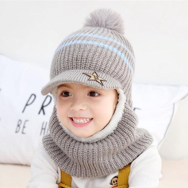 Thick Knitted Acrylic Winter Beanie Hats For Kids Child Outdoor Warm Balaclava Cap Girls Boys Bib Mask Face Cover Hairball Hat Beanie Cap Mask Scarf Hat Set Outdoor Sport Warm Beanies Hat For Men Knitted Hats Bandana Hiking Camping Kid Neck Warmer Cap