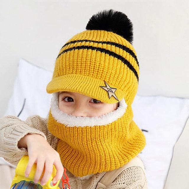 Thick Knitted Acrylic Winter Beanie Hats For Kids Child Outdoor Warm Balaclava Cap Girls Boys Bib Mask Face Cover Hairball Hat Beanie Cap Mask Scarf Hat Set Outdoor Sport Warm Beanies Hat For Men Knitted Hats Bandana Hiking Camping Kid Neck Warmer Cap