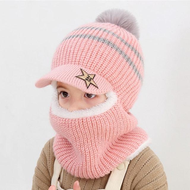Thick Knitted Acrylic Winter Beanie Hats For Kids Child Outdoor Warm Balaclava Cap Girls Boys Bib Mask Face Cover Hairball Hat Beanie Cap Mask Scarf Hat Set Outdoor Sport Warm Beanies Hat For Men Knitted Hats Bandana Hiking Camping Kid Neck Warmer Cap