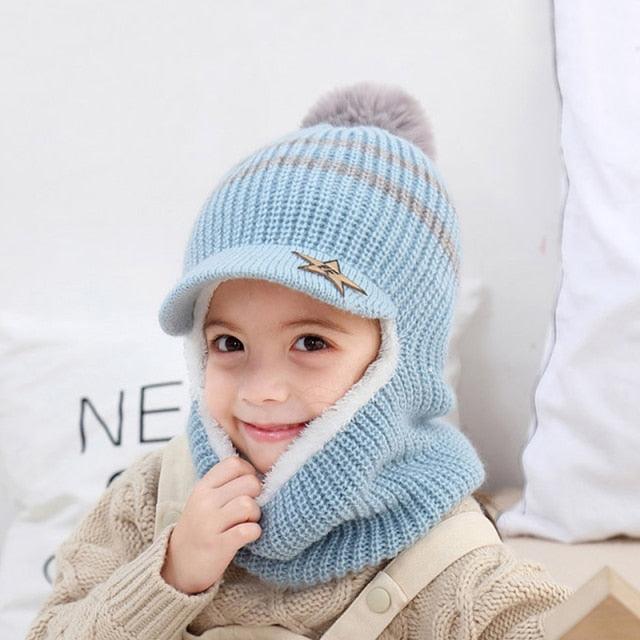 Thick Knitted Acrylic Winter Beanie Hats For Kids Child Outdoor Warm Balaclava Cap Girls Boys Bib Mask Face Cover Hairball Hat Beanie Cap Mask Scarf Hat Set Outdoor Sport Warm Beanies Hat For Men Knitted Hats Bandana Hiking Camping Kid Neck Warmer Cap