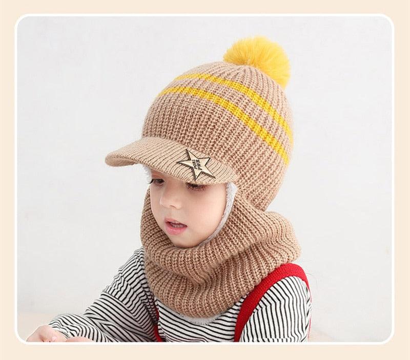 Thick Knitted Acrylic Winter Beanie Hats For Kids Child Outdoor Warm Balaclava Cap Girls Boys Bib Mask Face Cover Hairball Hat Beanie Cap Mask Scarf Hat Set Outdoor Sport Warm Beanies Hat For Men Knitted Hats Bandana Hiking Camping Kid Neck Warmer Cap