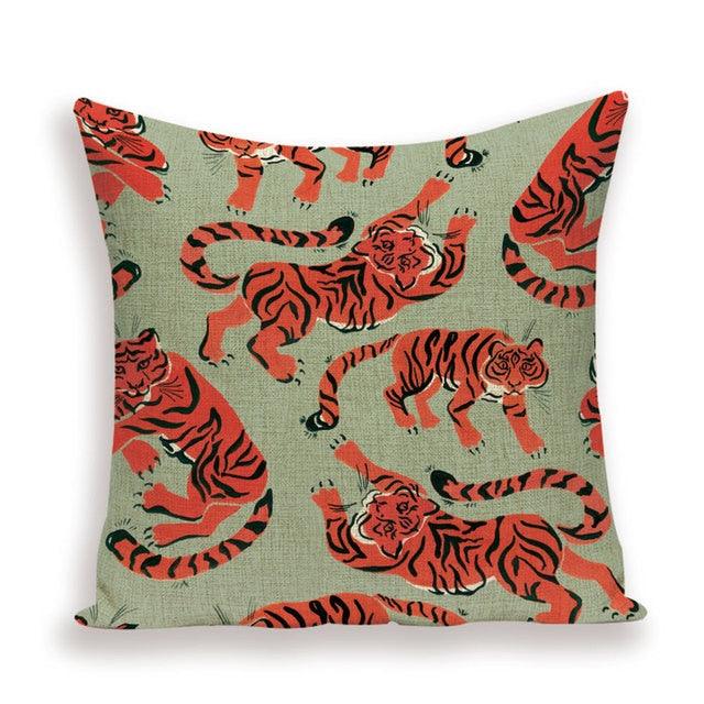 Tiger Cushion Case Autumn Jungle Home Decor Pillows Cases Leopard Printed Animal Throw Pillow Covers Decorative Pillowcase Soft Cushion Covers For Bedroom Sofa Bed Linen Pillow Covers 45X45CM