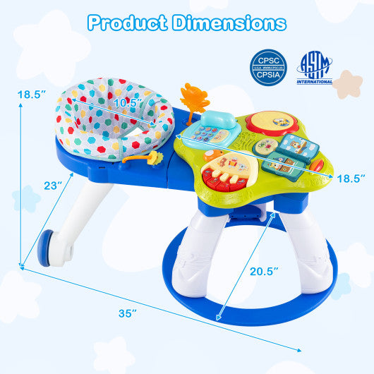 3 in 1 Baby Stationary Activity Center with Educational and Music Function Tabletop-Blue