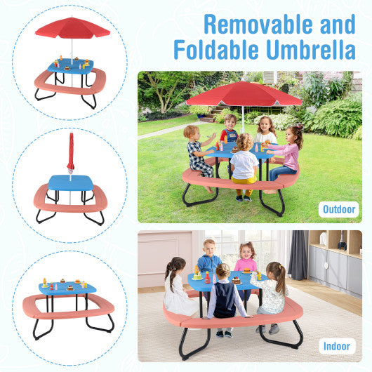Toddler Outdoor Activity Table with Adjustable and Collapsible Umbrella-Blue