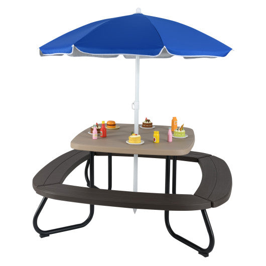 Toddler Outdoor Activity Table with Adjustable and Collapsible Umbrella-Brown