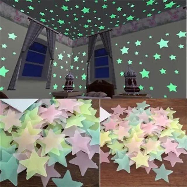 Top Quality 50pcs 3D Stars Glow In The Dark Wall Stickers Luminous Fluorescent Wall Stickers For Kids Baby Room Bedroom Ceiling Home Decor